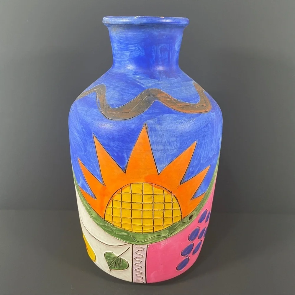 Colorful Ceramic Vase with Sun Design